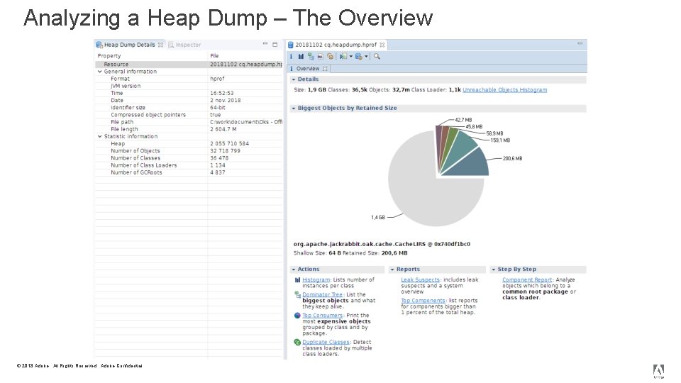 Analyzing a Heap Dump – The Overview © 2018 Adobe. All Rights Reserved. Adobe