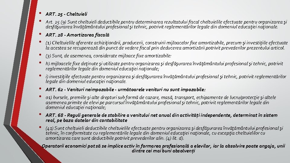  • • ART. 25 - Cheltuieli • • ART. 28 - Amortizarea fiscală