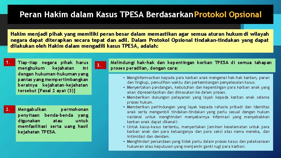 Peran Hakim dalam Kasus TPESA Berdasarkan Protokol Opsional Hakim menjadi pihak yang memiliki peran