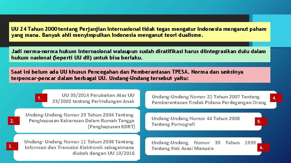UU 24 Tahun 2000 tentang Perjanjian Internasional tidak tegas mengatur Indonesia menganut paham yang