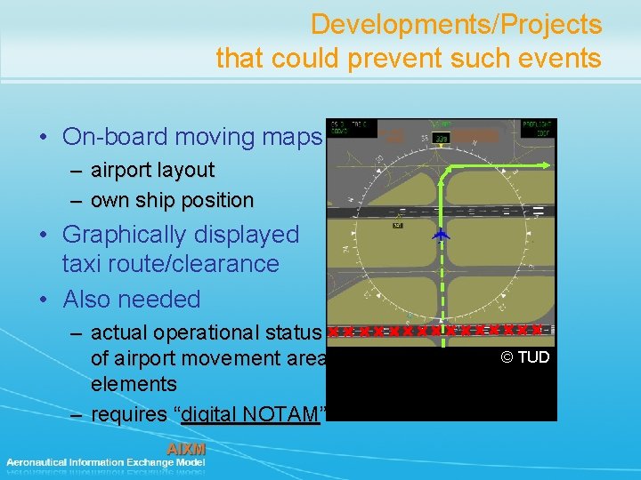 Developments/Projects that could prevent such events • On-board moving maps – airport layout –