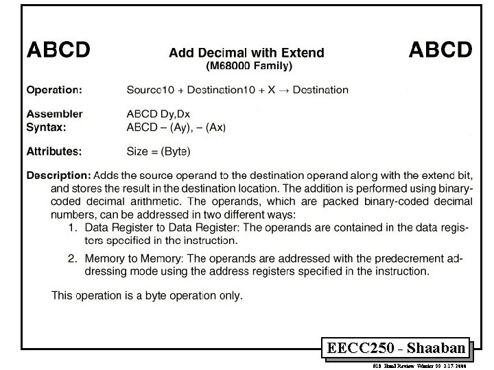 EECC 250 - Shaaban #18 Final Review Winter 99 2 -17 -2000 