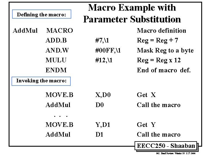 Defining the macro: Add. Mul MACRO ADD. B AND. W MULU ENDM Macro Example
