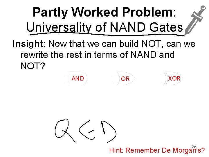 Partly Worked Problem: Universality of NAND Gates Insight: Now that we can build NOT,