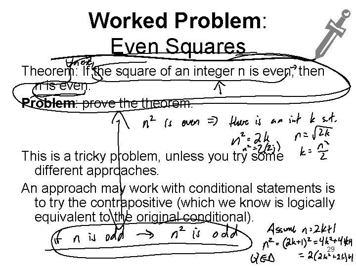 Worked Problem: Even Squares Theorem: If the square of an integer n is even,