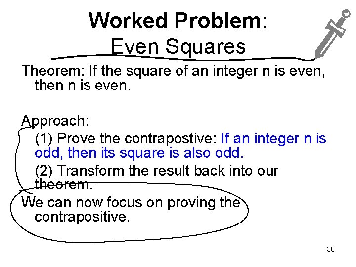 Worked Problem: Even Squares Theorem: If the square of an integer n is even,