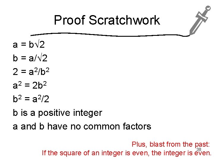 Proof Scratchwork a = b 2 b = a/ 2 2 = a 2/b