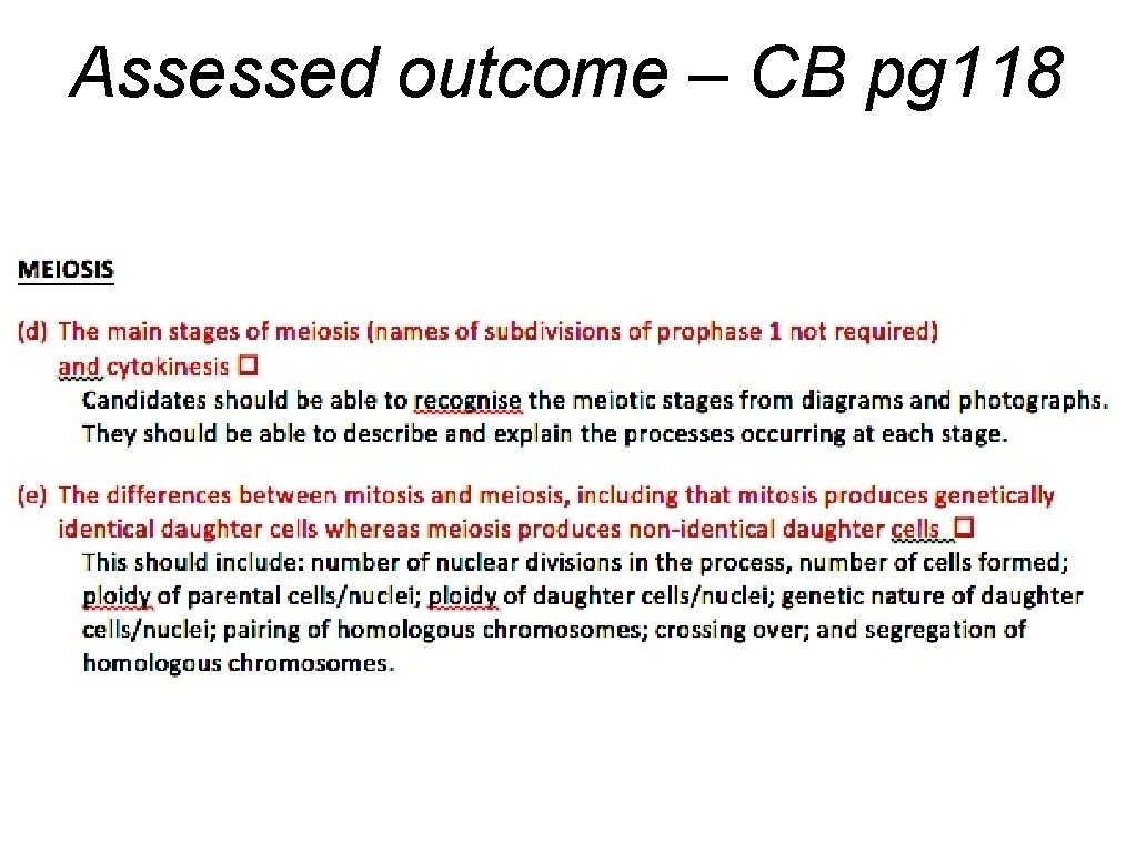 Assessed outcome – CB pg 118 