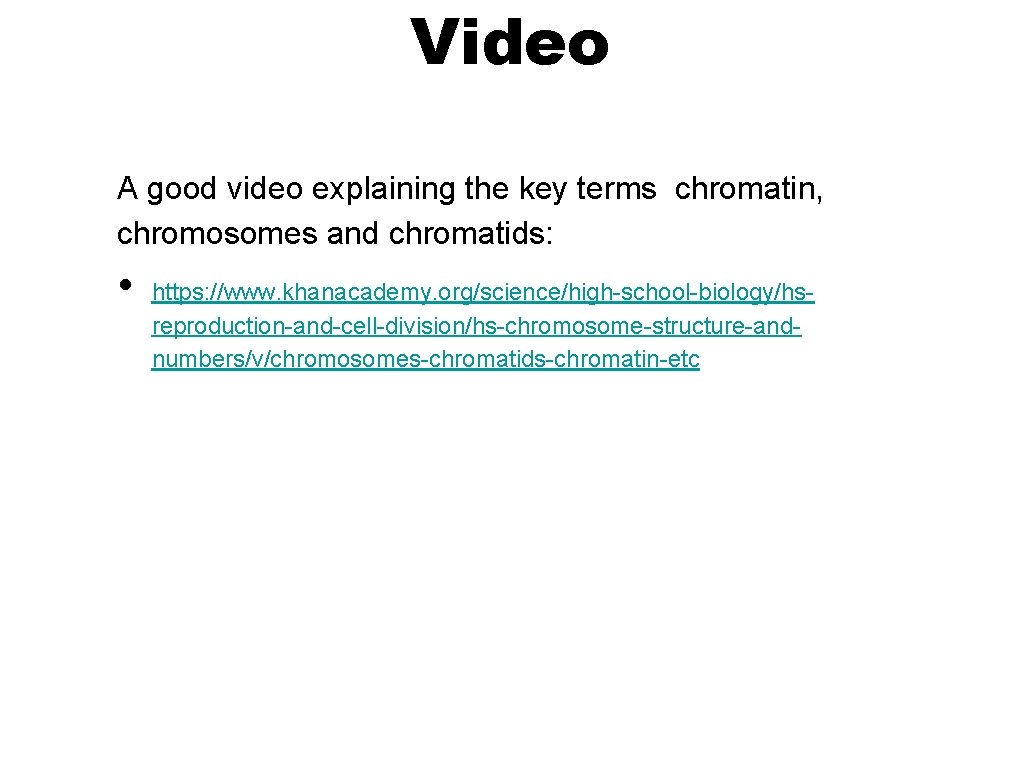 Video A good video explaining the key terms chromatin, chromosomes and chromatids: • https: