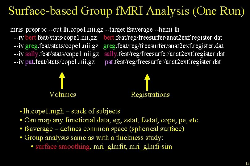 Surface-based Group f. MRI Analysis (One Run) mris_preproc --out lh. cope 1. nii. gz