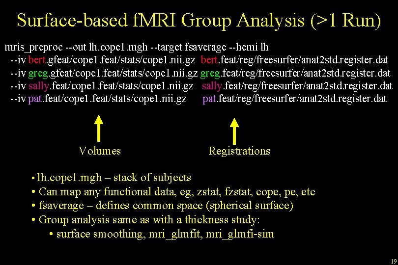 Surface-based f. MRI Group Analysis (>1 Run) mris_preproc --out lh. cope 1. mgh --target