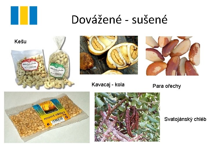 Dovážené - sušené Kešu Kavacaj - kola Para ořechy Svatojánský chléb 