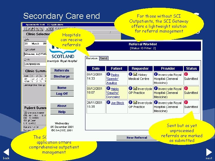 Secondary Care end Hospitals can receive referrals For those without SCI Outpatients, the SCI