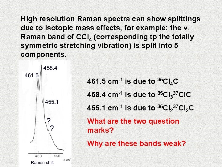 High resolution Raman spectra can show splittings due to isotopic mass effects, for example: