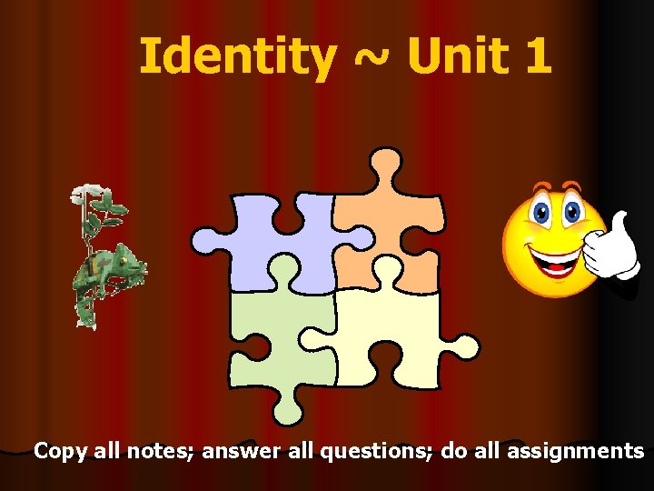 Identity ~ Unit 1 Copy all notes; answer all questions; do all assignments 