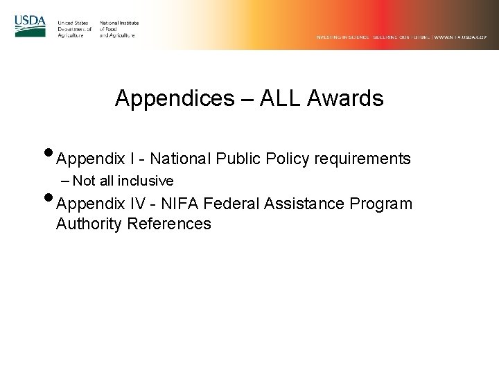 Appendices – ALL Awards • Appendix I - National Public Policy requirements – Not Appendices – ALL Awards • Appendix I - National Public Policy requirements – Not