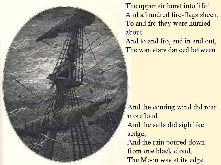 The upper air burst into life! And a hundred fire-flags sheen, To and fro