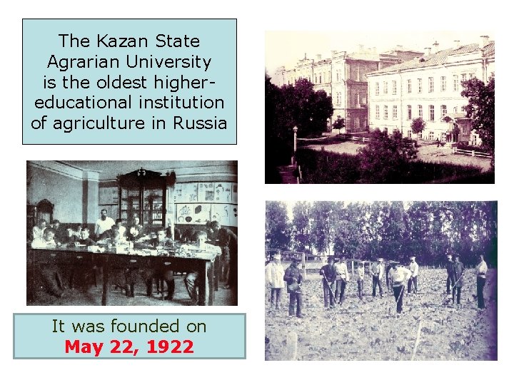 The Kazan State Agrarian University is the oldest highereducational institution of agriculture in Russia