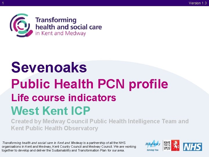 1 Version 1. 3 Sevenoaks Public Health PCN profile Life course indicators West Kent