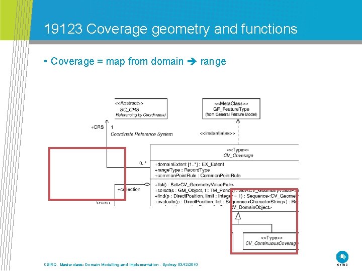 19123 Coverage geometry and functions • Coverage = map from domain range CSIRO. Masterclass: