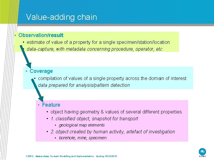 Value-adding chain • Observation/result • estimate of value of a property for a single