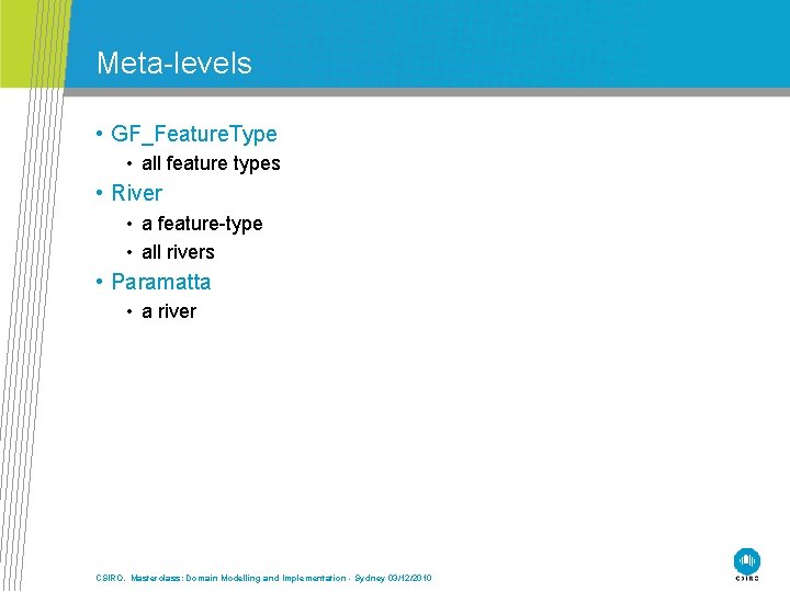 Meta-levels • GF_Feature. Type • all feature types • River • a feature-type •