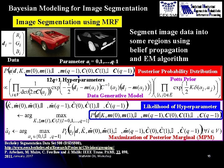 Bayesian Modeling for Image Segmentation using MRF Data Parameter ai = 0, 1, …,