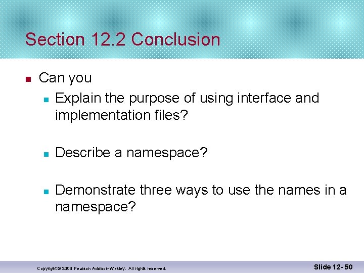 Section 12. 2 Conclusion n Can you n Explain the purpose of using interface