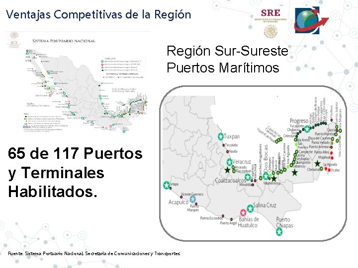 Ventajas Competitivas de la Región Sur-Sureste Puertos Marítimos 65 de 117 Puertos y Terminales
