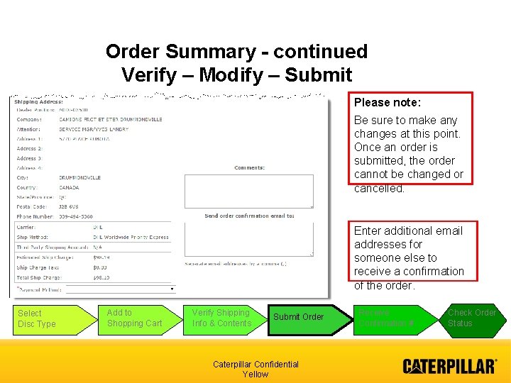 Order Summary - continued Verify – Modify – Submit Please note: Be sure to