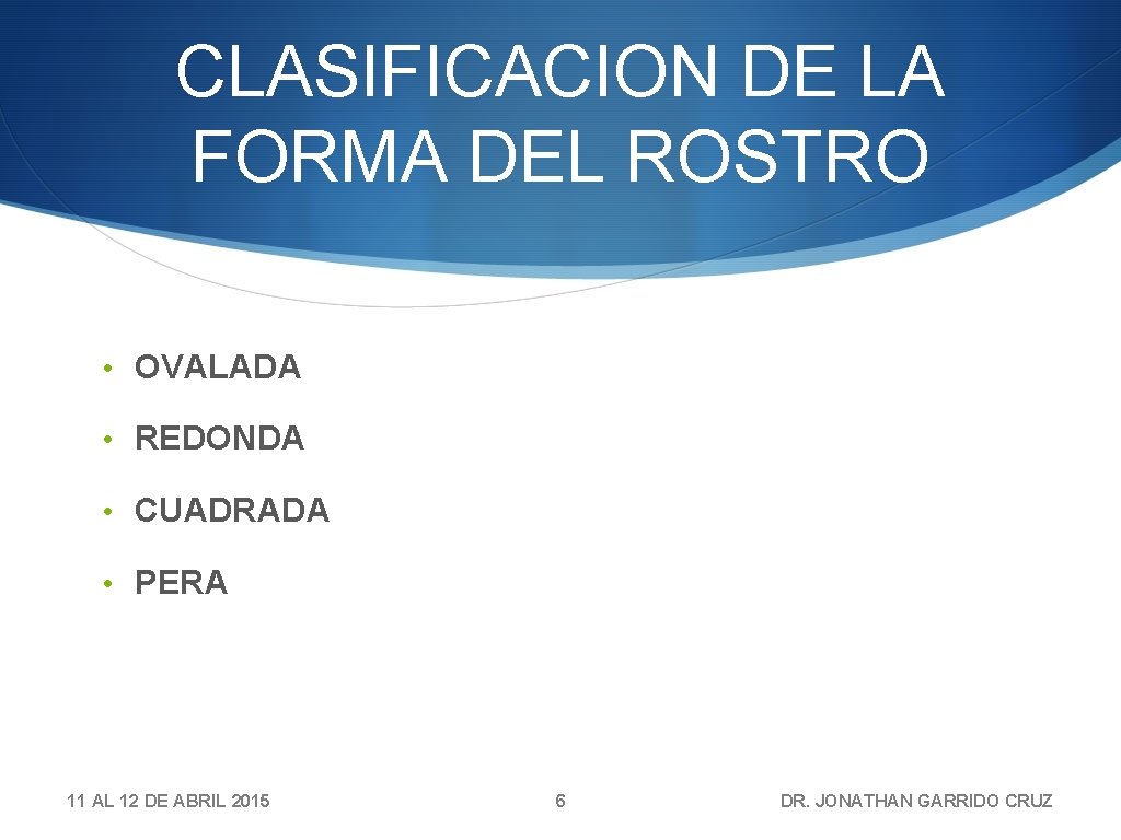 CLASIFICACION DE LA FORMA DEL ROSTRO • OVALADA • REDONDA • CUADRADA • PERA