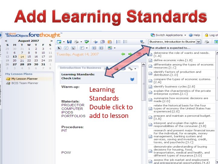 Add Learning Standards Double click to add to lesson 