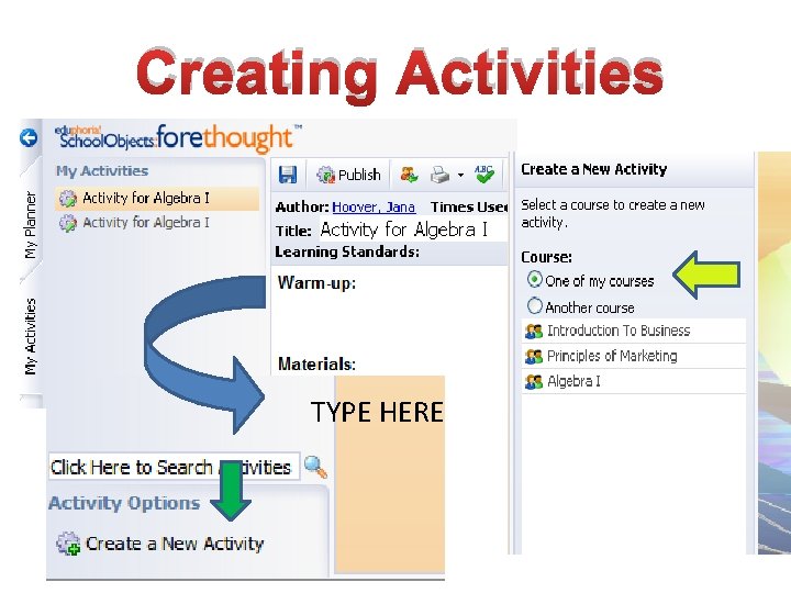 Creating Activities TYPE HERE 