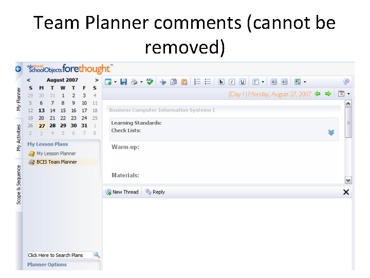 Team Planner comments (cannot be removed) 