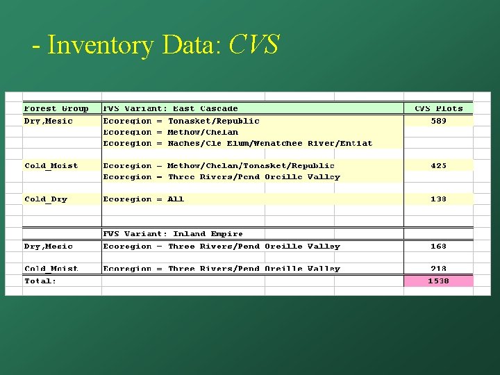 - Inventory Data: CVS 