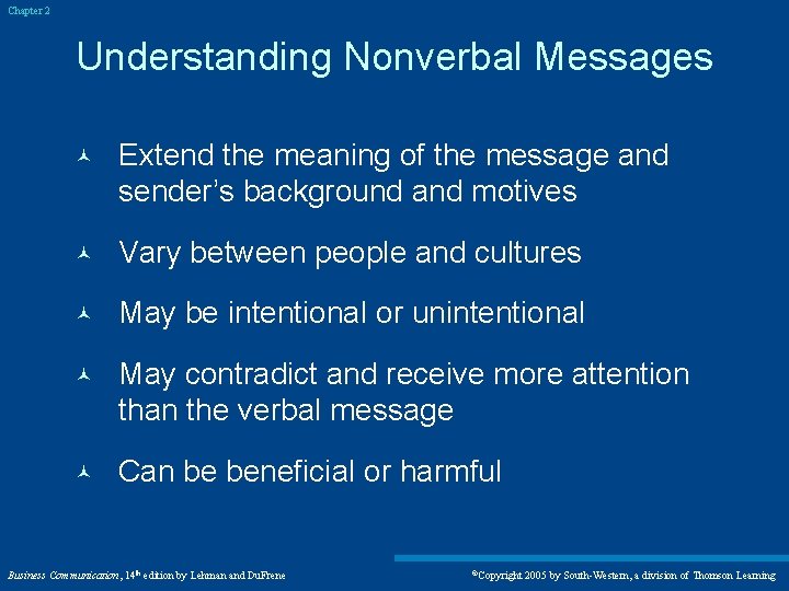 Chapter 2 Understanding Nonverbal Messages © Extend the meaning of the message and sender’s