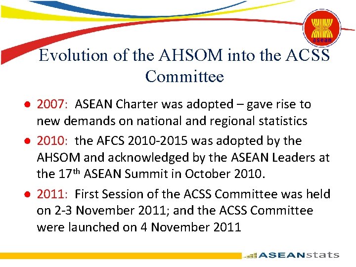 Evolution of the AHSOM into the ACSS Committee ● 2007: ASEAN Charter was adopted