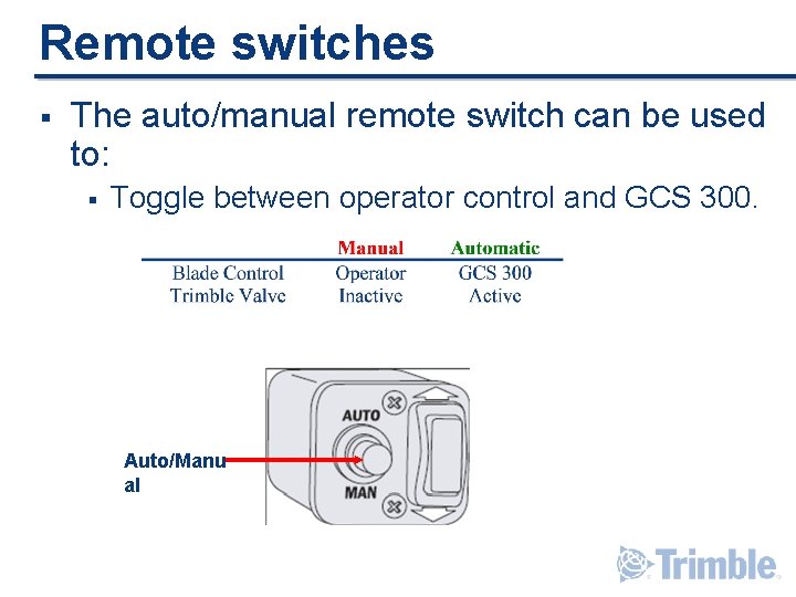 Remote switches § The auto/manual remote switch can be used to: § Toggle between Remote switches § The auto/manual remote switch can be used to: § Toggle between