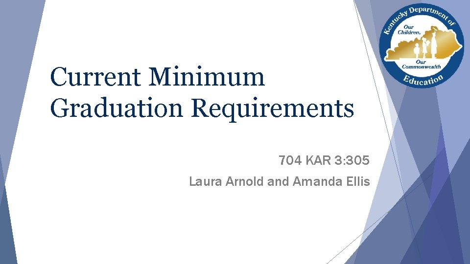 Current Minimum Graduation Requirements 704 KAR 3: 305 Laura Arnold and Amanda Ellis 