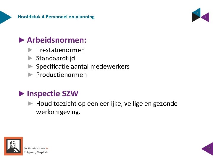 Hoofdstuk 4 Personeel en planning ► Arbeidsnormen: ► ► Prestatienormen Standaardtijd Specificatie aantal medewerkers Hoofdstuk 4 Personeel en planning ► Arbeidsnormen: ► ► Prestatienormen Standaardtijd Specificatie aantal medewerkers