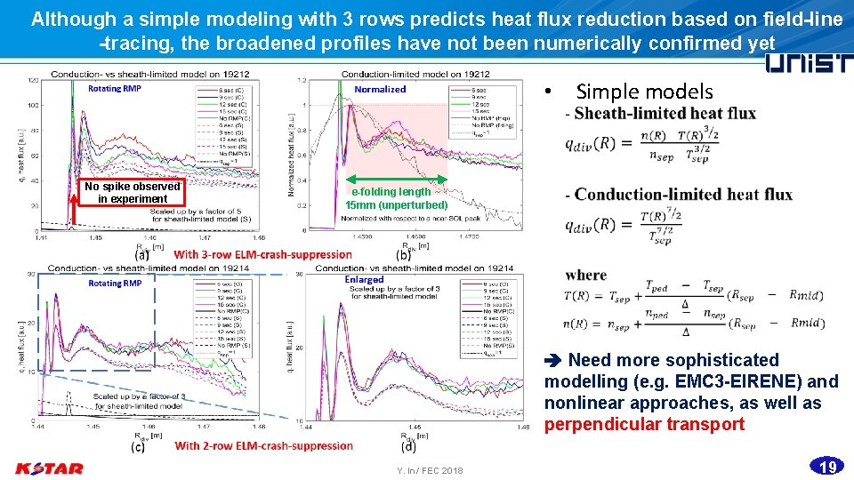 Although a simple modeling with 3 rows predicts heat flux reduction based on field-line