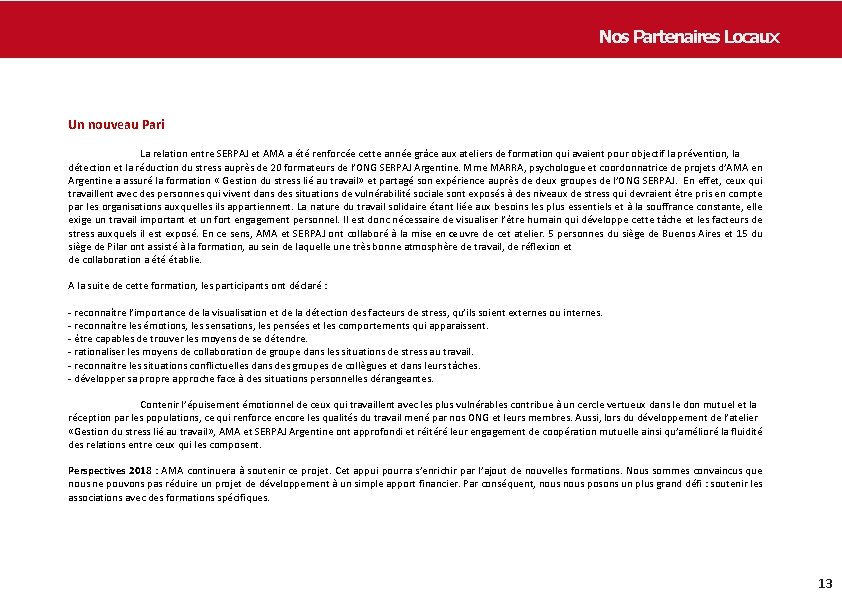 Nos Partenaires Locaux Un nouveau Pari La relation entre SERPAJ et AMA a été