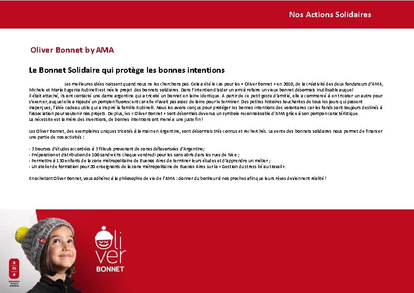 Nos Actions Solidaires Oliver Bonnet by AMA Le Bonnet Solidaire qui protège les bonnes