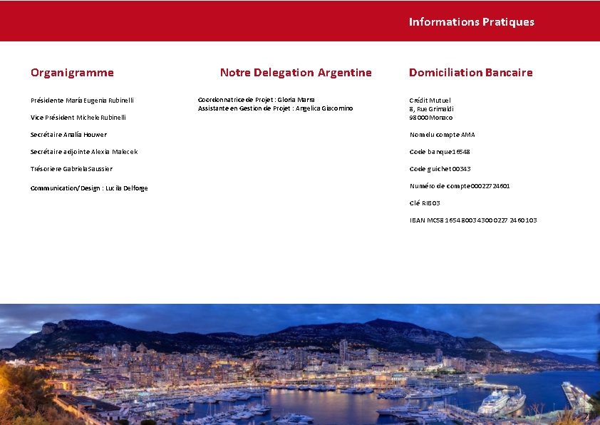 Informations Pratiques Organigramme Présidente María Eugenia Rubinelli Notre Delegation Argentine Coordonnatrice de Projet :