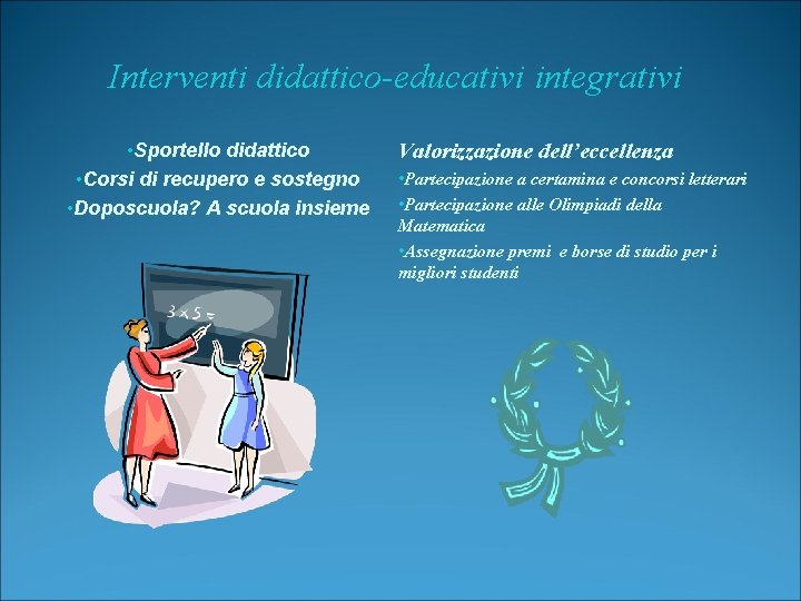 Interventi didattico-educativi integrativi • Sportello didattico • Corsi di recupero e sostegno • Doposcuola?