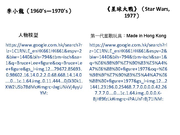 李小龍（1960’s— 1970’s） 人物模型 https: //www. google. com. hk/search? r lz=1 C 1 RNLE_en. HK