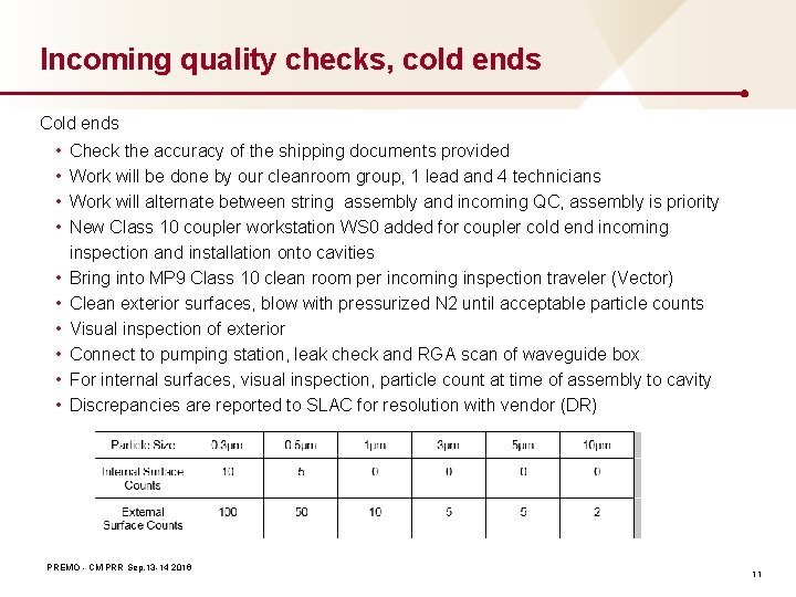 Incoming quality checks, cold ends Cold ends • • • Check the accuracy of