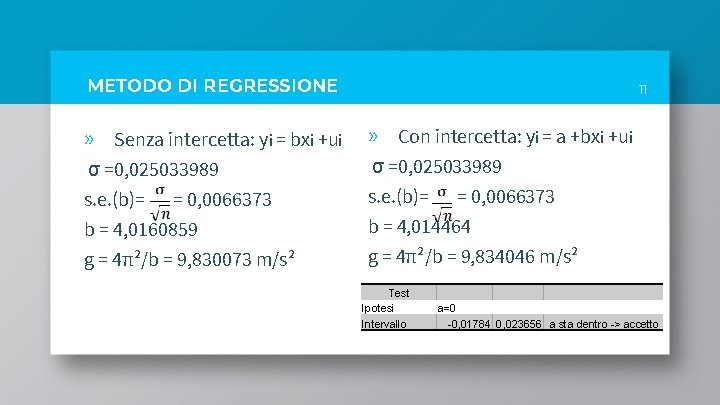 METODO DI REGRESSIONE 11 » Senza intercetta: yi = bxi +ui » Con intercetta: