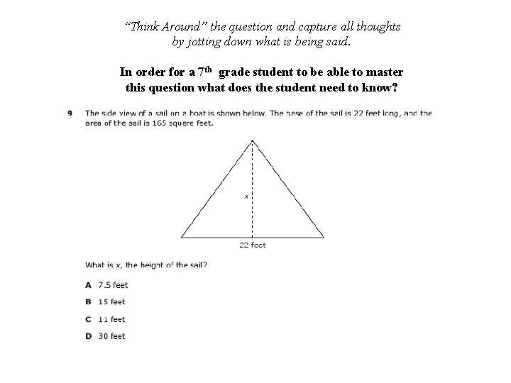 “Think Around” the question and capture all thoughts by jotting down what is being