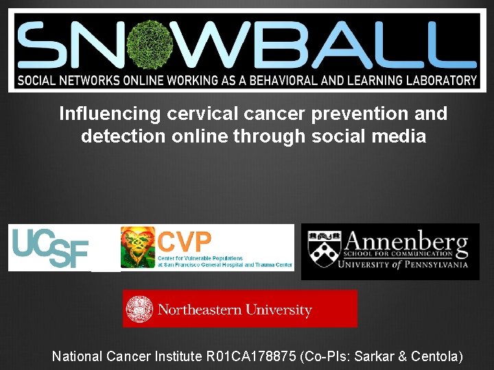 Influencing cervical cancer prevention and detection online through social media National Cancer Institute R